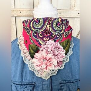 Upcycled Embellished Pink & Green Floral Bandana